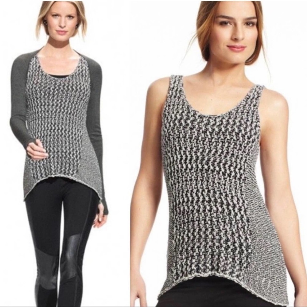 CABI Black & White Cotton Knit Tunic Tank Top Size Extra Small